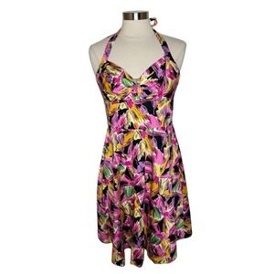 Vicky Tiel Printed Halter Dress Bright Colorful Women's Size XS New With Tag